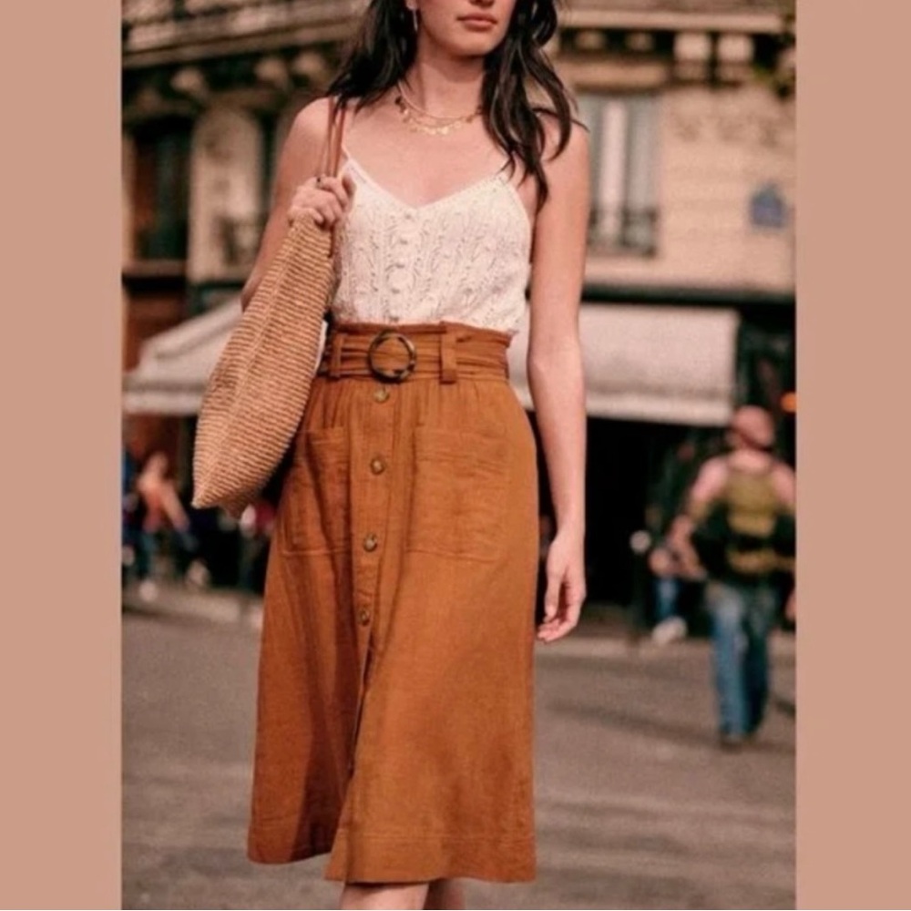Sézane Hanna Brown Button-Front Midi Skirt